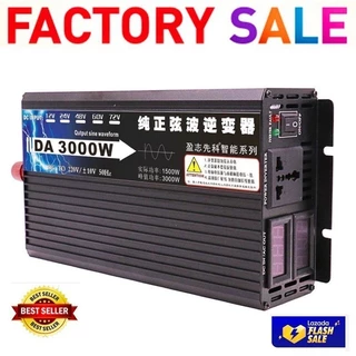 อินเวอร์เตอร์ เพียวซายเวฟ 3000w 12v/24v Inverter pure sine wave 12V/24V ถึง 220V เครื่องแปลงไฟ 2หน้าจอ 2พัดลม สินค้า