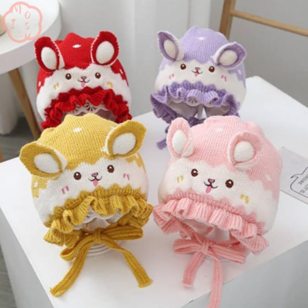 Mioshop หมวกไหมพรมถักเด็ก, หมวกเด็กอุ่นนุ่มและเป็นมิตรกับผิว, เส้นด้ายขนสัตว์หนาหมวกป้องกันหูเด็กผู้หญิงกันลม