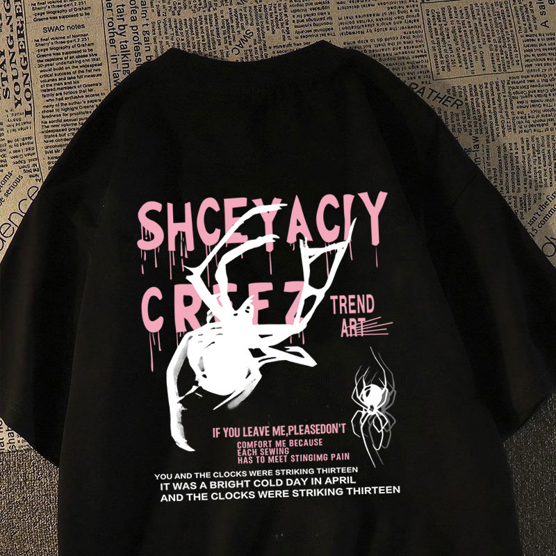 🚚【จัดส่งจากประเทศไทย】เสื้อยืดพิมพ์ลายการ์ตูนสไตล์อเมริกัน สตรีทแฟชั่นแบรนด์ดัง แขนสั้น คอกลม ผ้าเนื้อนุ่ม สวมใส่สบาย