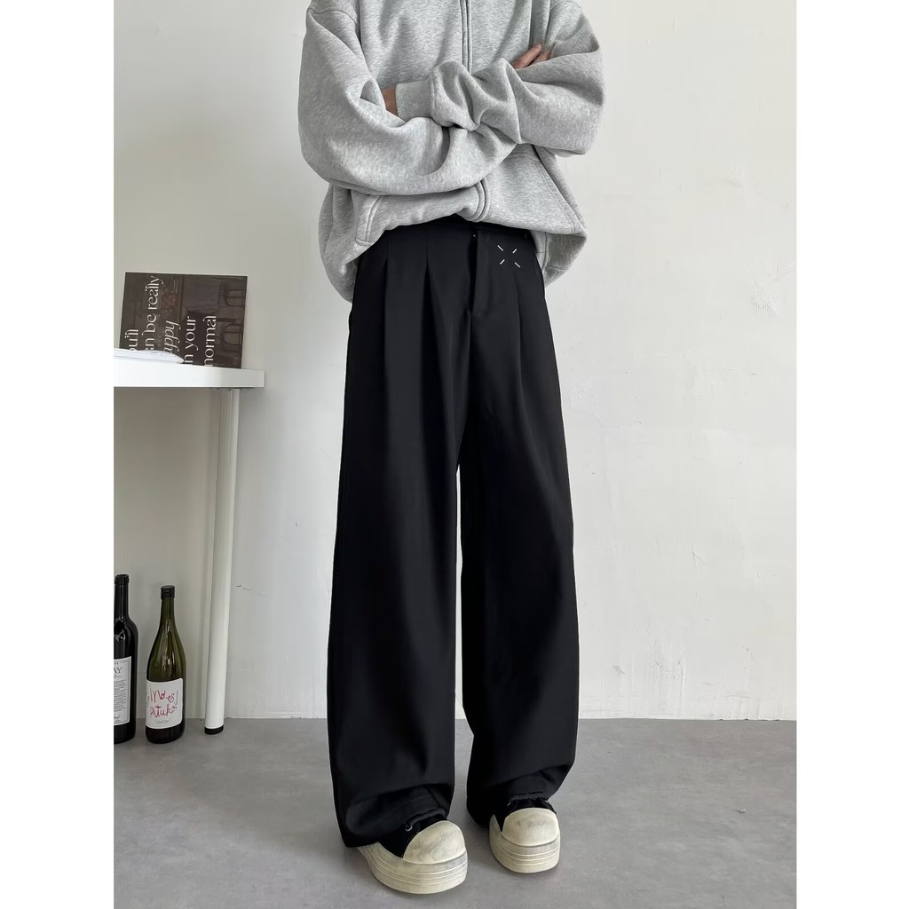 Simple Wide-Leg Pants Men'S Straight-Leg Slacks Loose Pants Men