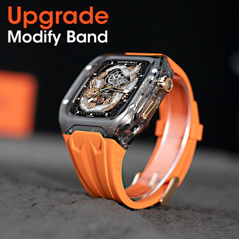 ใหม่ RICHARD Mile ดัดแปลงสายนาฬิกาสําหรับ iWatch Ultra 3 2 49 มม.46 45 มม.44 มม.คริสตัลโปร่งใส + สายซิลิโคน Integral สําหรับ iWatch 41 มม.40 มม.Series 11 10 9 8 7 SE2