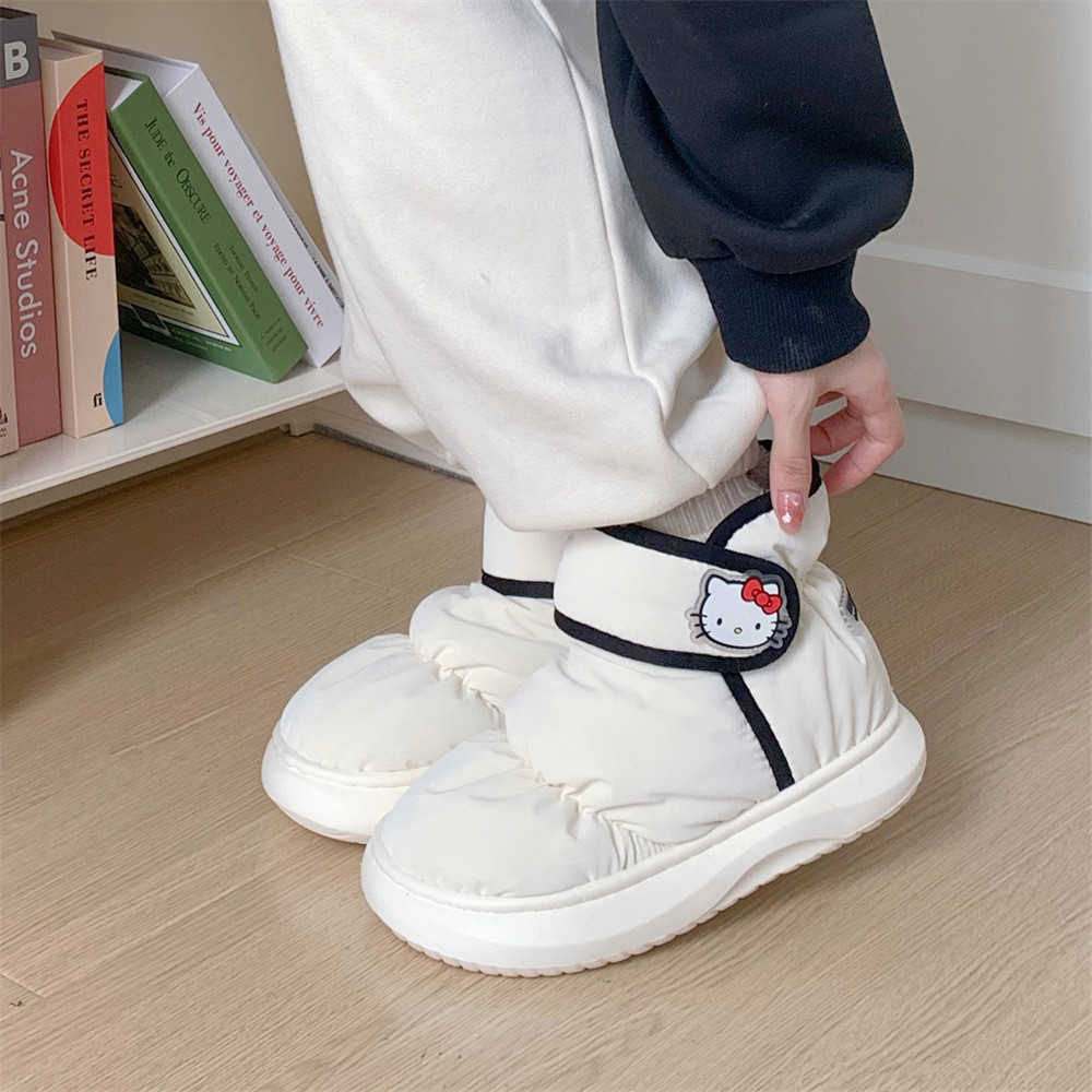 Xitiao Sanrio Hello Kitty การจับคู่สีสร้างสรรค์ Velcro รองเท้าผ้าฝ้ายขนมปังกันน้ําให้ความอบอุ่นผู้หญิง - รูปที่ 2