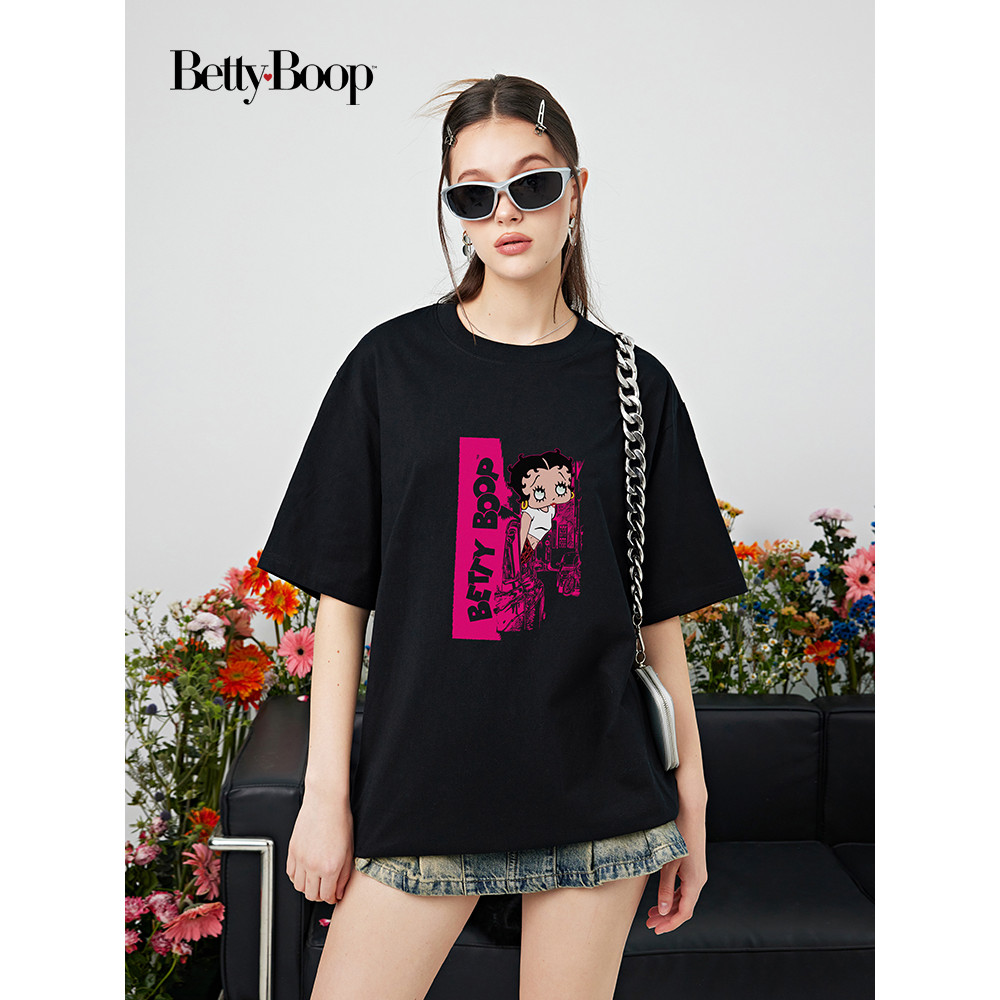 Betty Boop Betty เสื้อยืด Urban พิมพ์รอบคอผ้าฝ้ายแท้ผู้ชายผู้หญิงเสื้อยืดแขนสั้น