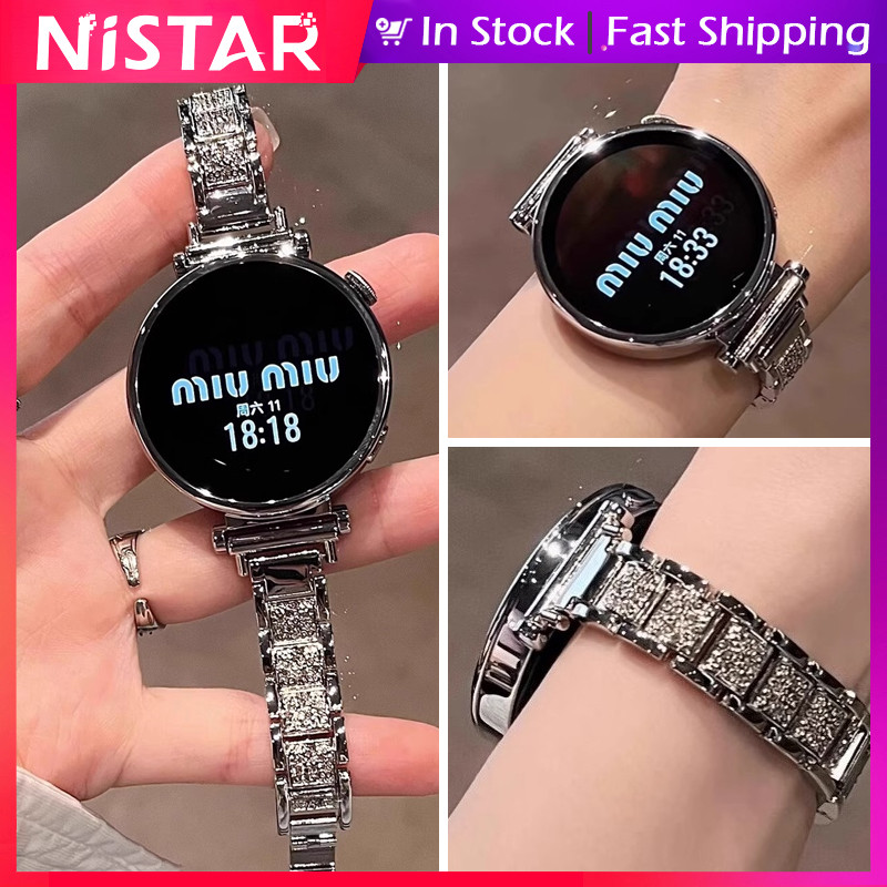 SAMSUNG Nistar สายสแตนเลสแฟชั่นสําหรับ 14/18/20/22 มม.,ใหม่หรูหราเพชรบางผู้หญิงSmart Watchสายรัดข้อมือสําหรับSamsung Galaxy Watch 7 6 5 4,HUAWEI Watch GT5 44 มม.40 42 มม.46 มม.