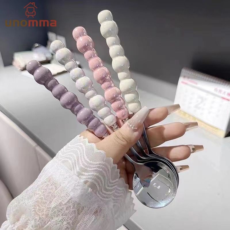 🎈ช้อนส้อม ช้อนส้อมสแตนเลส insที่จับเซรามิกมุก ชุดช้อนส้อม พร้อมส่ง unomma