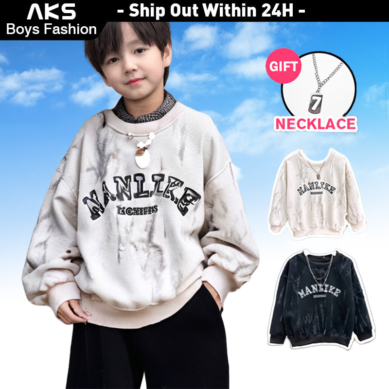 Aks แฟชั่นเสื้อยืดแขนยาวเด็กสําหรับชาย 3-16Y Crewneck Pullover Tops ฤดูใบไม้ผลิ Casual Sweatshirt สร