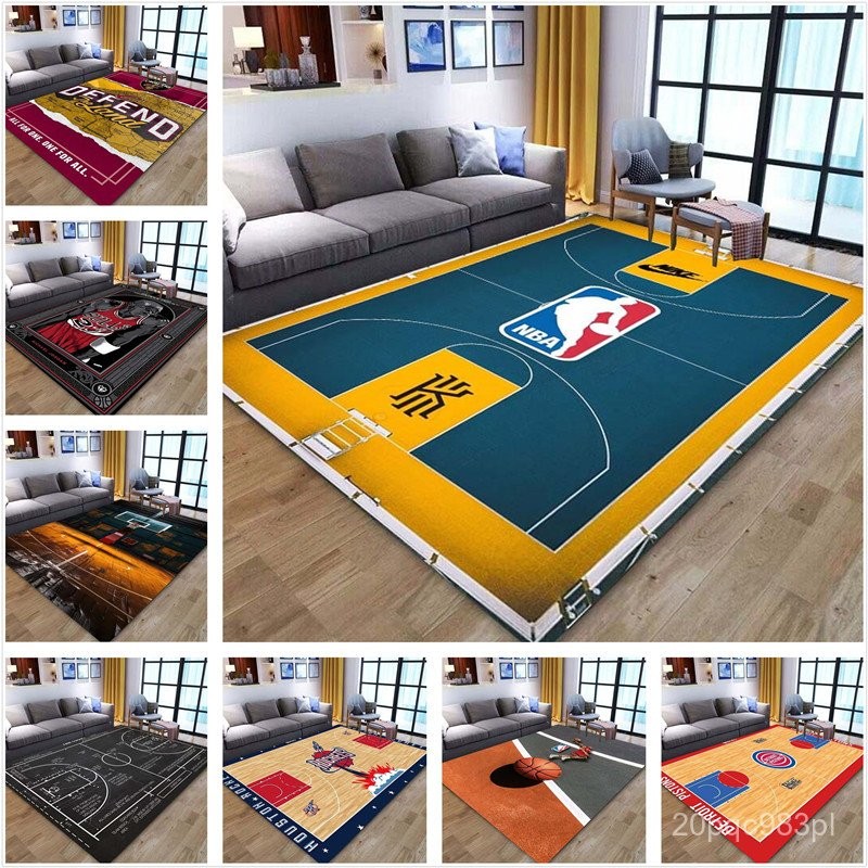 NBA logo athlete basketball court 3D printed carpet, home living room corridor area, bathroom door e