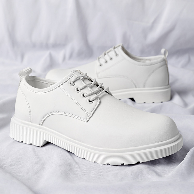ผู้ชาย Vintage หนัง Lace Up Platform Oxfords รองเท้าสีขาวรอบ Toe ยางนุ่มลื่นกันน้ําธุรกิจอย่างเป็นทางการ Derby รองเท้า