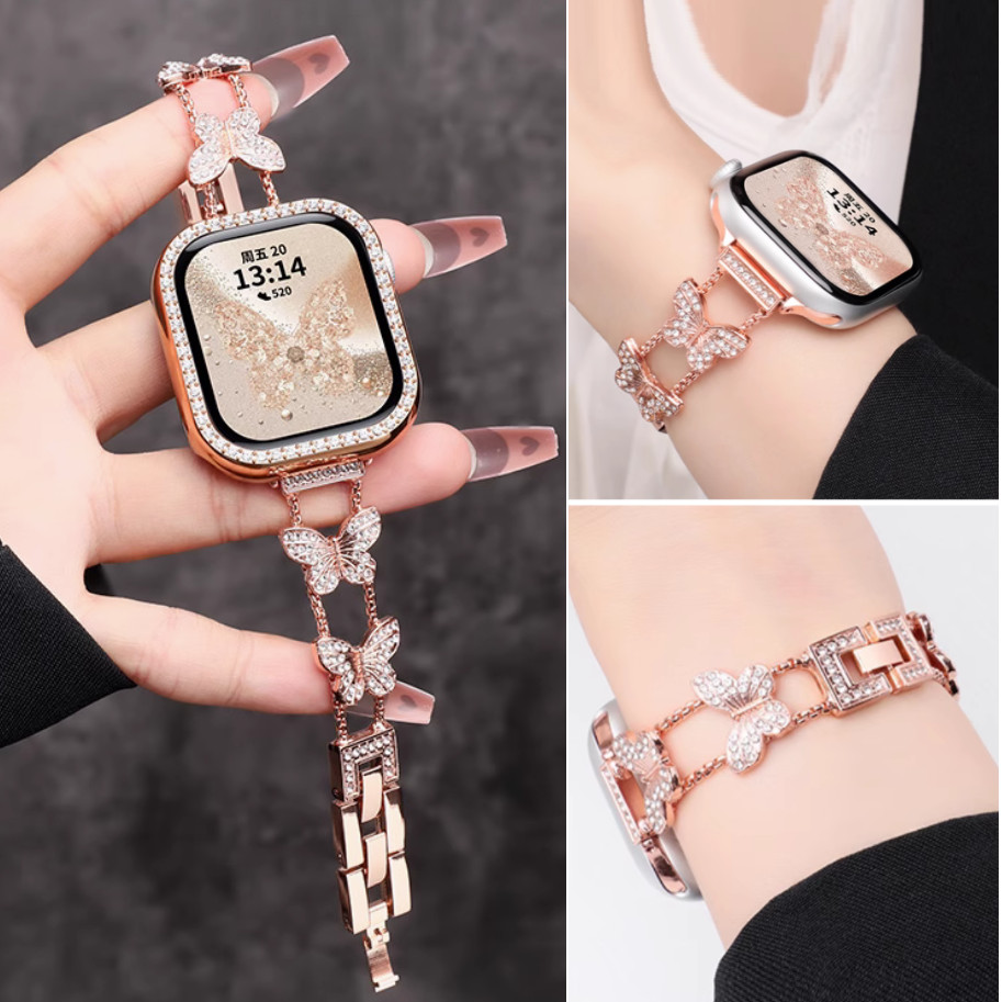 Elegant Butterfly Watch Strap For สาย Redmi watch 6 Strap Metal Redmi Watch 5 Active สาย Redmi Watch 5 Active Case Bling Redmi Watch 5 lite เคส Redmi Watch 3 active Case Diamond Redmi Watch 4 เคส Metal Redmi Watch 5 lite สาย Adjustable Redmi watch 6 สาย