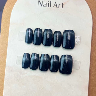 398-43210PCS รูปอัลมอนด์เล็บปลอมชุดต่อเล็บกดบนเล็บ Cat Eye