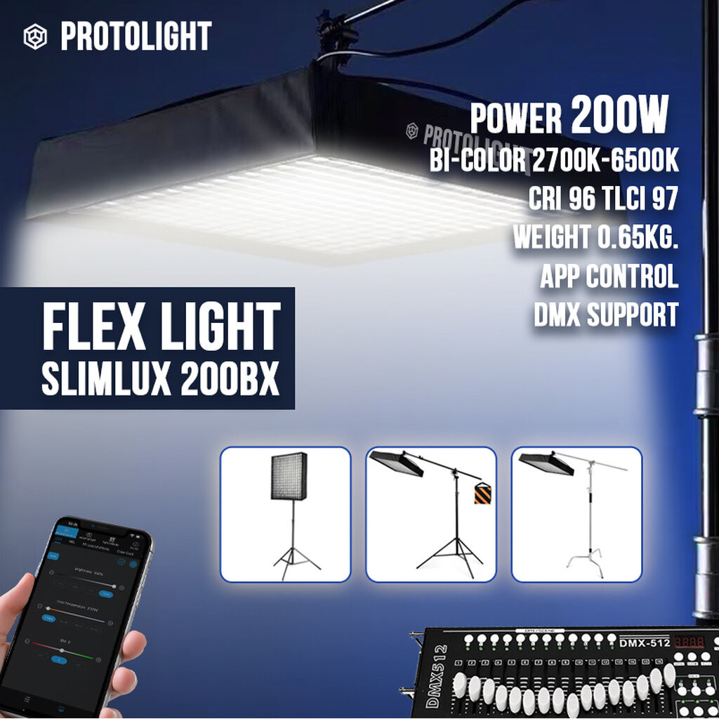 Protolight Flexible Light Slimlux 200BX ไฟLED น้ำหนักเบา รองรับ APP/DMX พร้อมsoftbox ไฟต่อเนื่อง ปรับสีได้