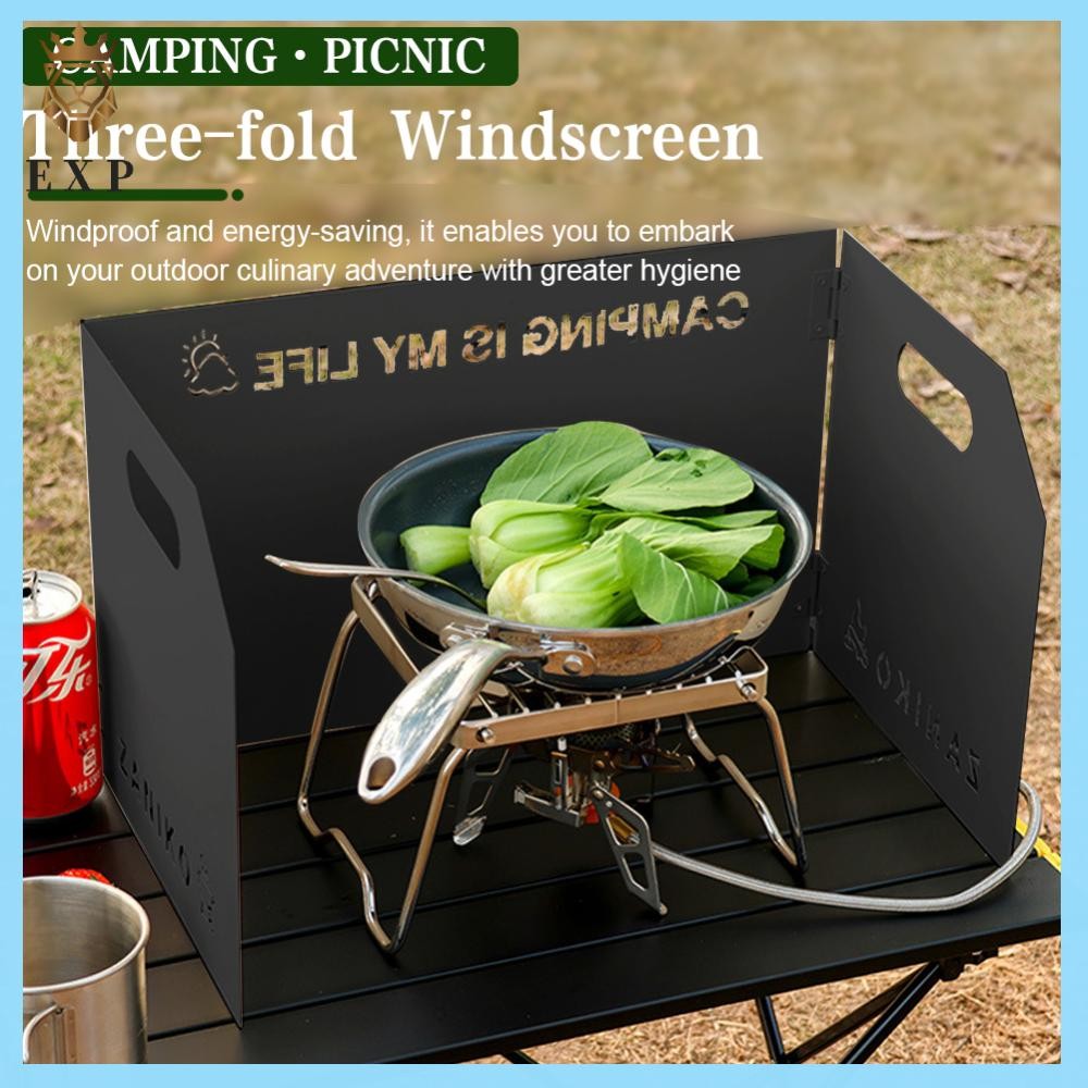 เตาแคมปิ้งพับได้ พร้อมแผ่นกระจก 3 แผ่น กันลม สำหรับทำอาหาร - รูปที่ 2
