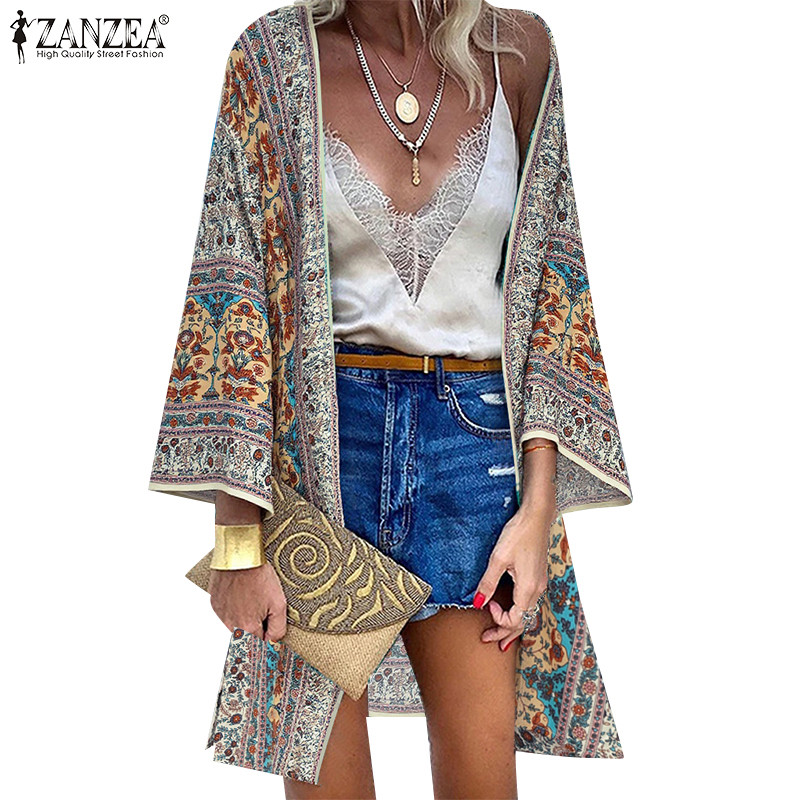 ZANZEA ซานเซีย เสื้อกิโมโนแขนยาว สไตล์บอยHEMEIAN พิมพ์ลาย สำหรับผู้หญิง