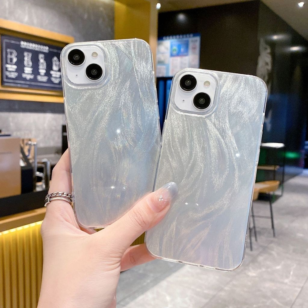 เคสแข็งไฮบริดโฮโลแกรม Silver Feather Clarity Swirl Hologram Texture สําหรับ Oppo A3 Pro Oppo A3x Opp