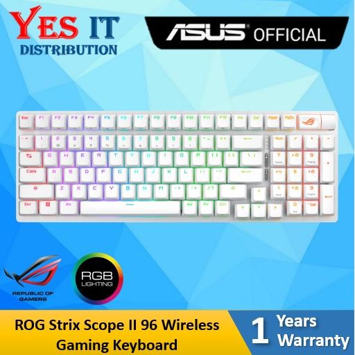 Asus X901 ROG Strix Scope II 96 STORM SWITCH (สีขาว) คีย์บอร์ดไร้สายสําหรับเล่นเกมสีขาว