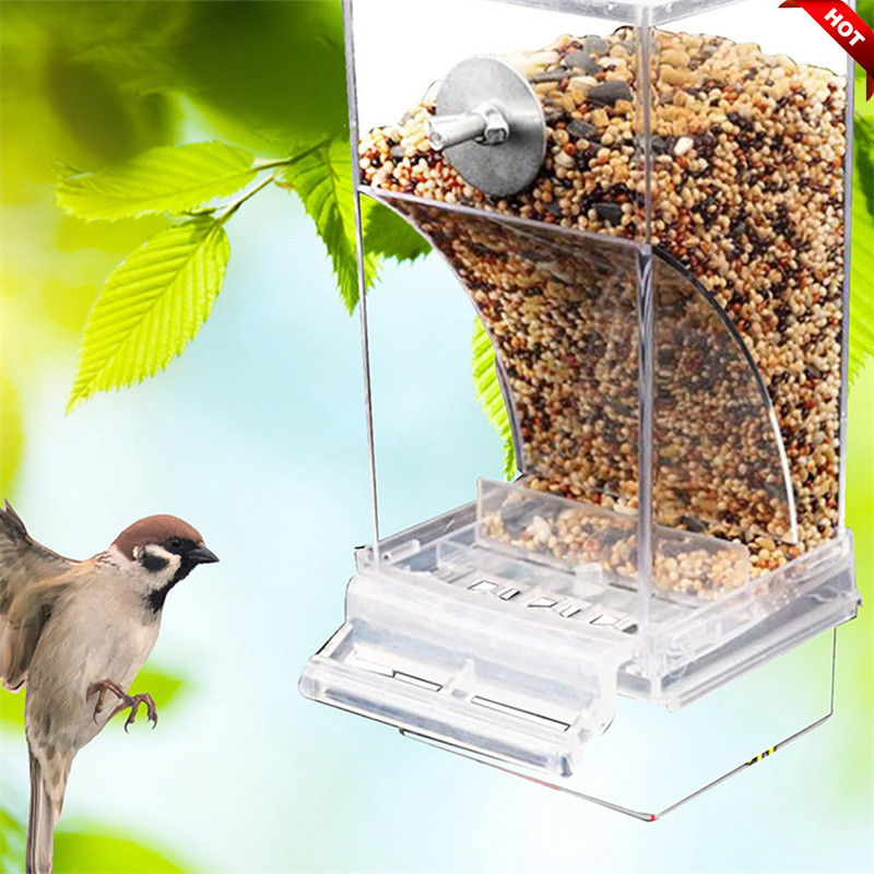 (LAL)Mess Bird Cage Feeder อัตโนมัติ Parrot Seed Feeders พร้อม Perch อะคริลิคโปร่งใส Seed