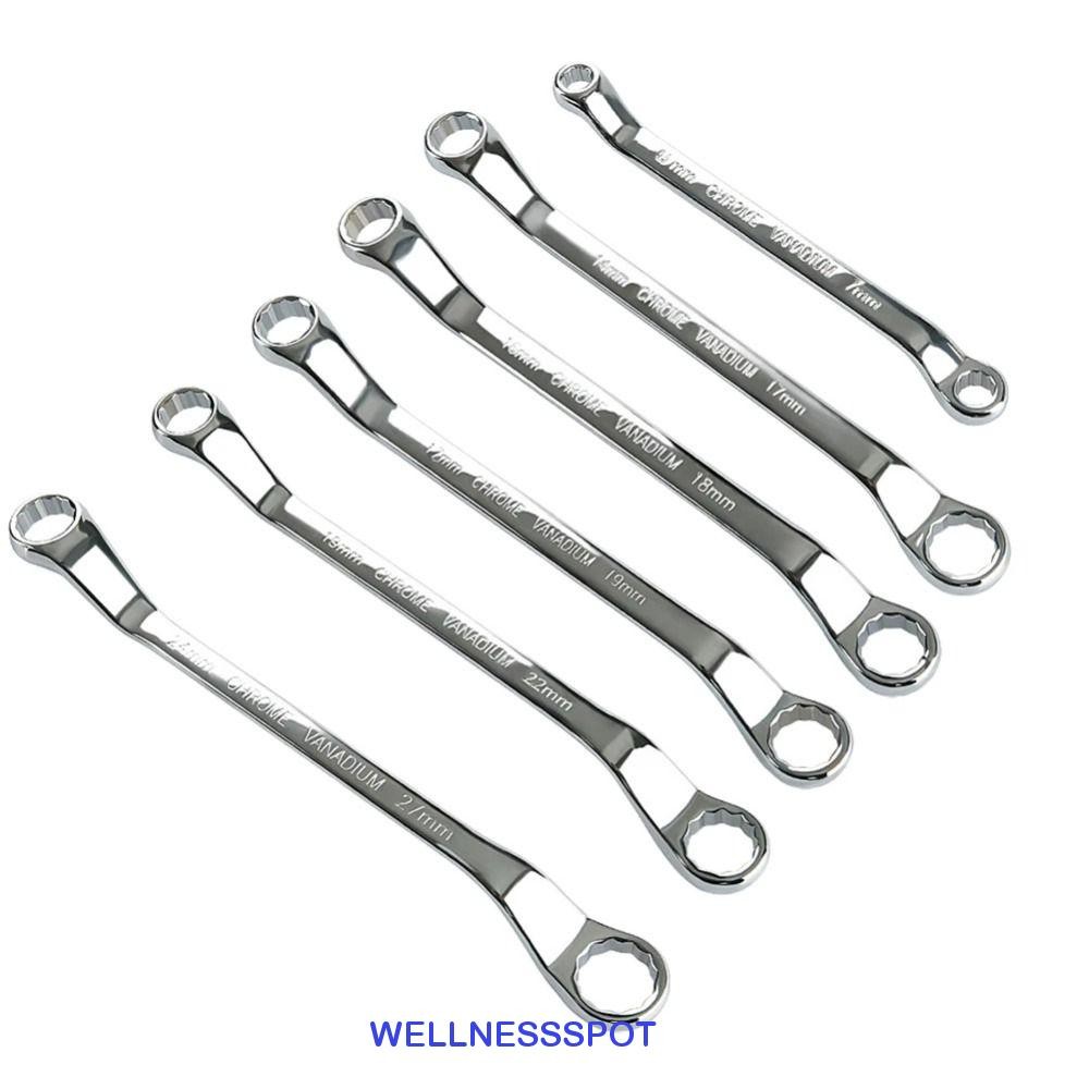 Wellnessspot ประแจปลายกล่องคู่, 45 องศา Offset Handle Offset แหวน Spanner, ปฏิบัติเมตริก 6-27 มม. Chrome เหล็กกล่องประแจในครัวเรือน