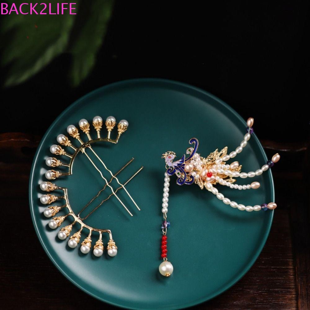 Back2life กิ๊บสไตล์จีน, พู่มุก Hanfu ติดผม, ส้อมผมดอกไม้ฟีนิกซ์โบราณ Hanfu Headwear เครื่องประดับผมสาว