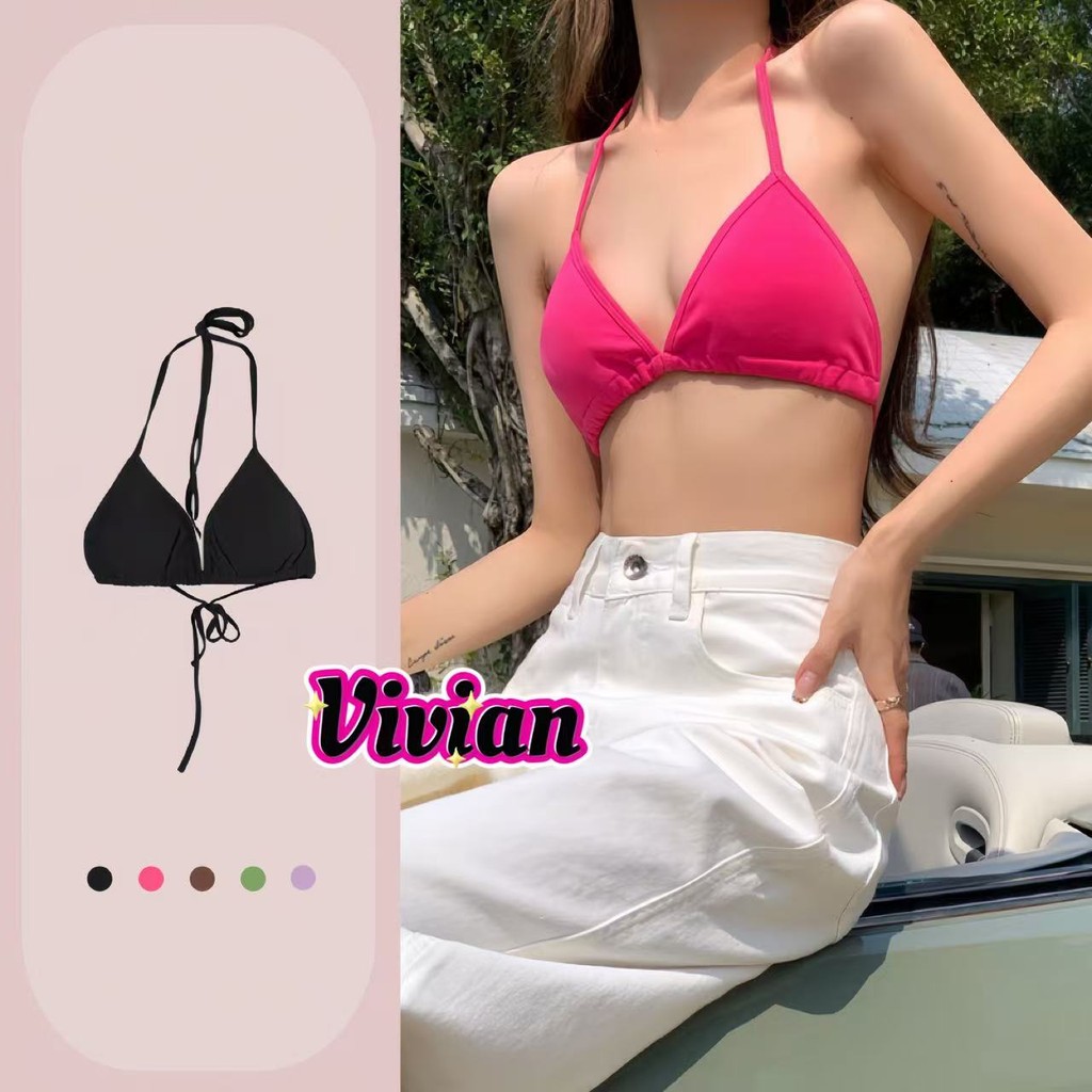 Vivian พร้อมส่ง เสื้อกล้าม มีฟองน้ำ บิกินี่ถ้วยสามเหลี่ยม เสื้อชั้นในสตรี สีพื้น เซ็กซี่ โชว์หลังสวยๆของคุณ#FY164