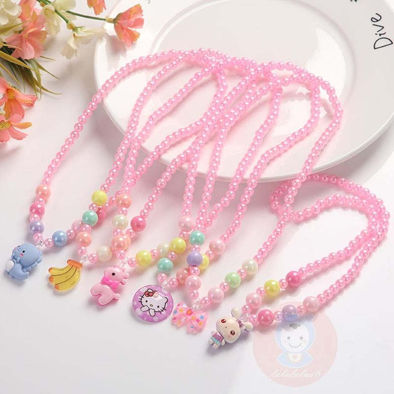 Laa6-สร้อยคอมุกเทียมสร้างสรรค์การ์ตูนสัตว์หวานสําหรับเด็กผู้หญิง