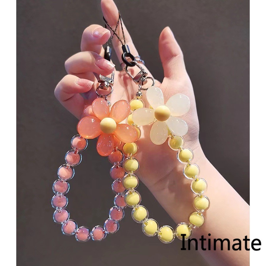 กลีบหลากสีขนาดเล็กสดสไตล์แฮนด์เมดสร้อยข้อมือลูกปัดดอกไม้จี้มือถือสไตล์ญี่ปุ่นและเกาหลีแฮนด์เมดมุกดอกไม้โซ่โทรศัพท์มือถือเชือกข้อม
