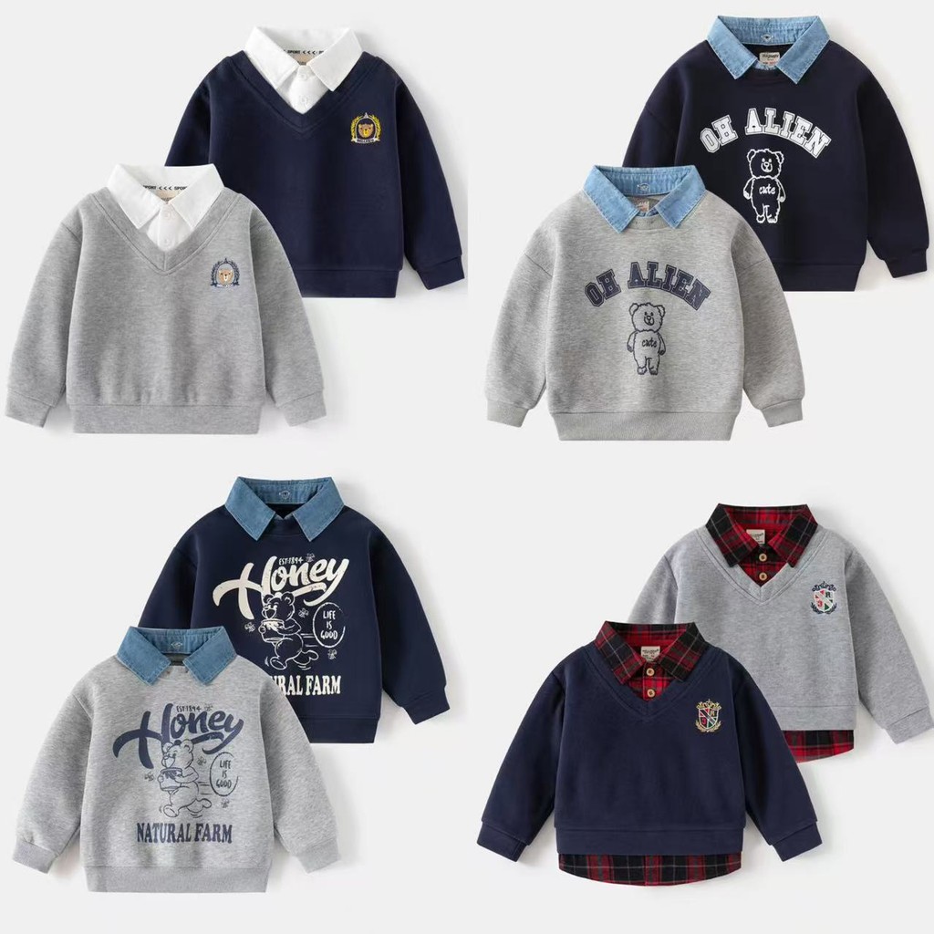 เสื้อผ้าเด็กเด็กชาย ผ้าฝ้ายแท้ เสื้อยืดแขนยาว โปโลสไตล์เกาหลี All-Match Baby-121
