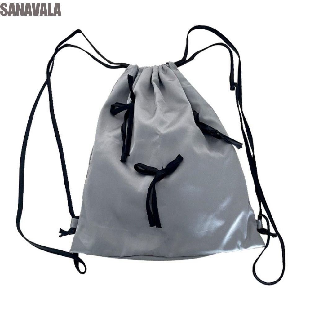 Sanavala Bow Drawstring Backpack, Y2K Large Capacity Travel Backpack, Fashion Satin Knapsack Korean Style School Bag Gift