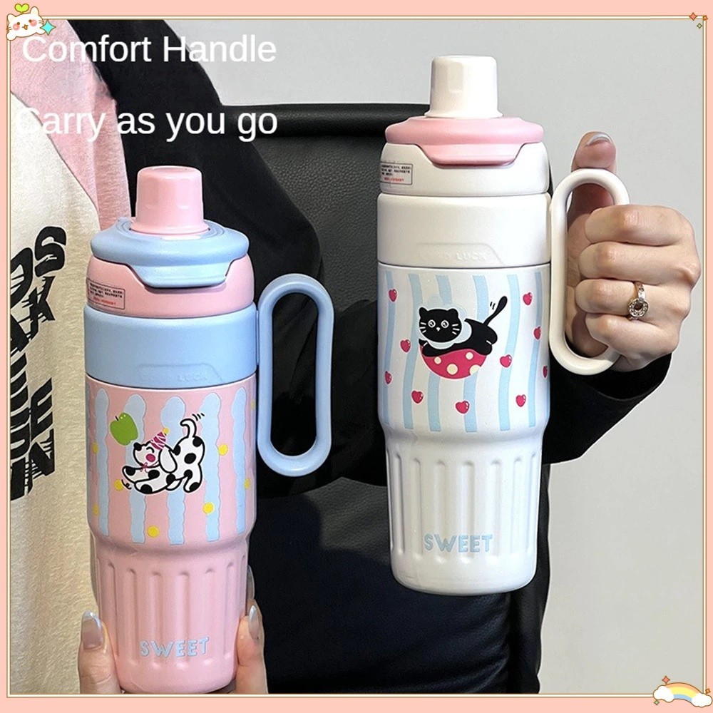 แก้วกาแฟลายการ์ตูนสัตว์ 780ml  แก้วเก็บความร้อนเด็กผู้หญิง แก้วน้ำพร้อมหลอดดูดขวดน้ำน่ารัก แก้วน้ำนักเรียนโดดเด่น แฟชั่น
