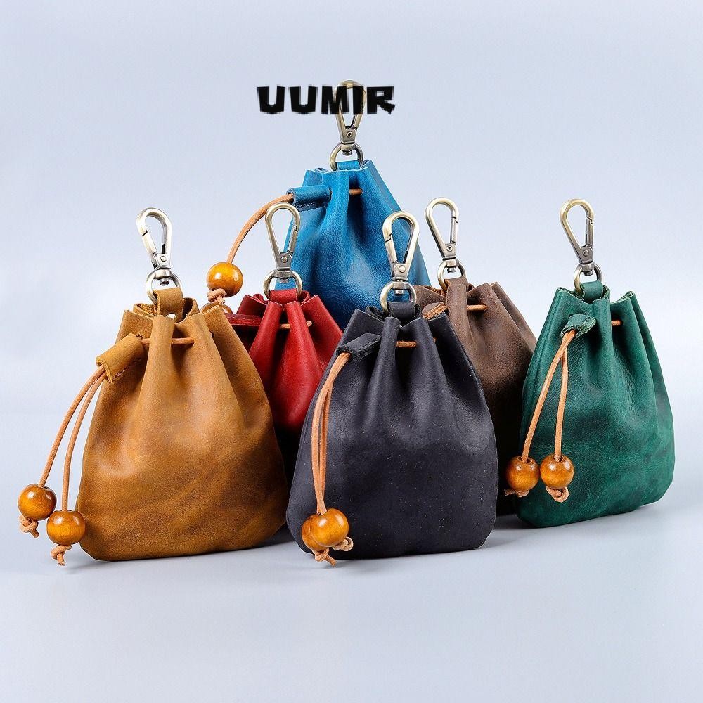 Uumir กระเป๋าเก็บของ, ขนาดเล็กพร้อมกระเป๋าใส่เหรียญตะขอโลหะ, กระเป๋าสตางค์กุญแจหูรูดสีทึบหนังแท้ย้อนยุค