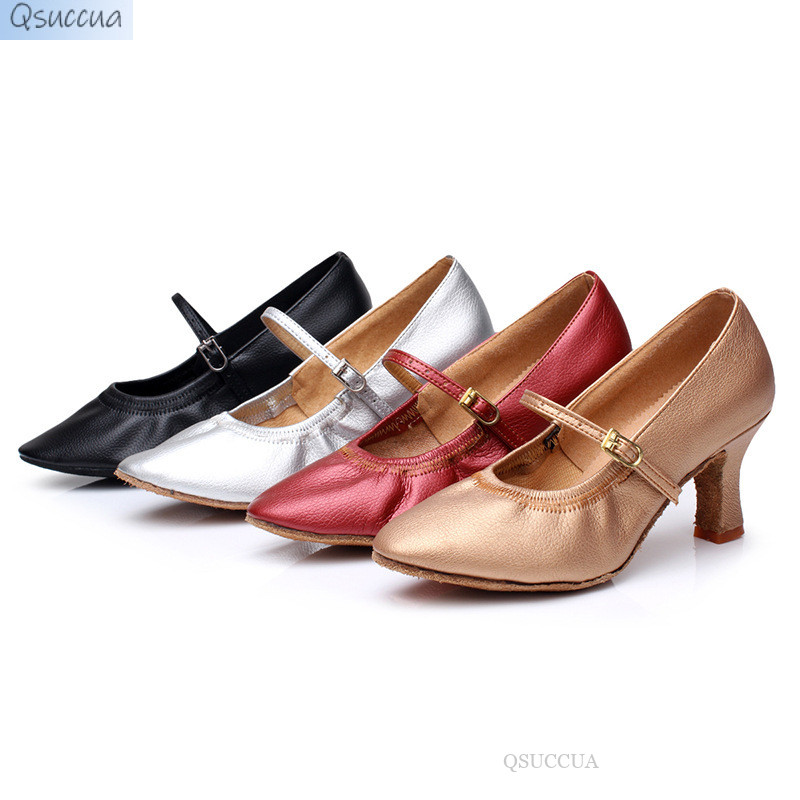 Qsuccua ผู้ใหญ่สุภาพสตรี Waltz Ballroom Dance Soft Sole รองเท้าเต้นรําในร่ม 3 ซม./5 ซม./7 ซม.