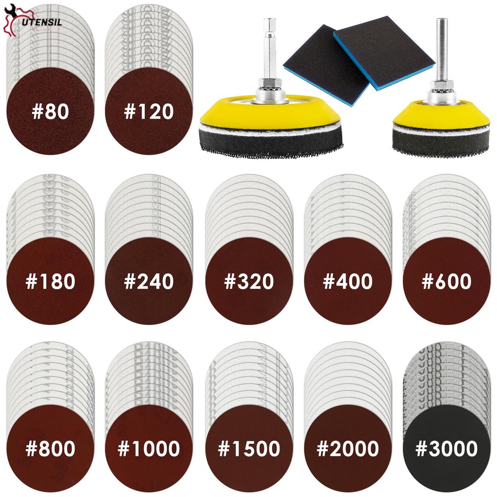 120 ชิ้นแผ่นขัดชุด 3 นิ้วรอบกระดาษทราย 80-3000 ผสมกรวดกระดาษทรายแผ่นขัด SHOPSBC3090