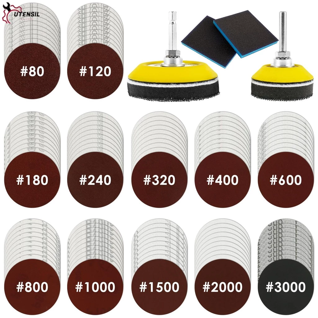 120 ชิ้นแผ่นขัดชุด 3 นิ้วรอบกระดาษทราย 80-3000 ผสมกรวดกระดาษทรายแผ่นขัด SHOPSBC3090