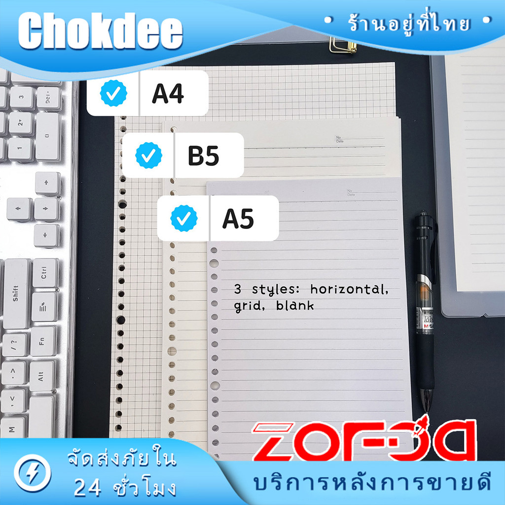 ร้านคนไทย！ 5เล่ม กระดาษรีฟิวA4 A5 B5 ถนอมสายตา 60แผ่น มีเส้น ไม่มีเส้น กระดาษร่างตาราง ไส้เติมสมุดบันทึก