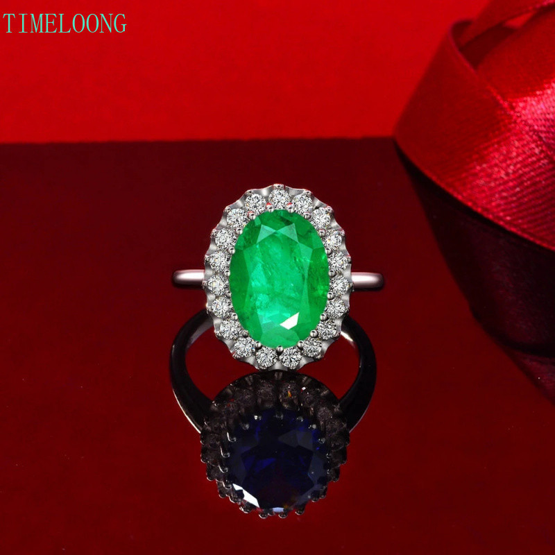S925 Silver 8CT Oval Paraiba Tourmaline Emerald High Carbon Diamond Ring เครื่องประดับงานแต่งงาน