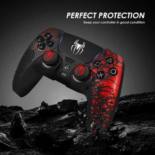 ผิวคอนโทรลเลอร์ PS5 กันลื่น, อุปกรณ์เสริมคอนโทรลเลอร์ PS5, เคสฝาครอบคอนโทรลเลอร์ PS5 ซิลิโคนกันลื่นพร้อมช่องว่างด้ามจับนิ้วหัวแม่มือ - แมงมุม