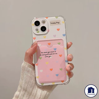 เคสแบบนุ่มพร้อมสายคล้องสำหรับใส่บัตรรูปหัวใจหลากสี เข้ากันได้กับ IPhone XR 15 11 12 14 16 13 Pro Max 7 8 Plus X XS Max