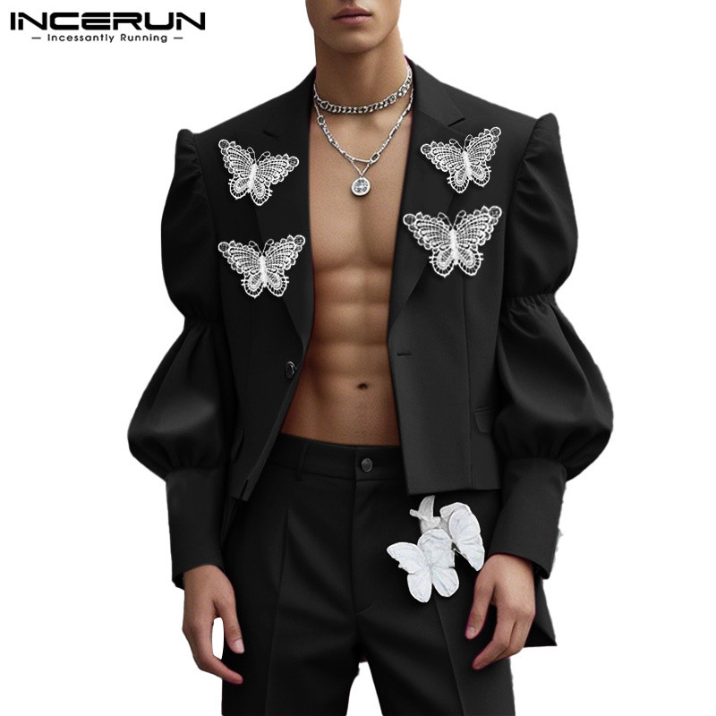 Incerun เสื้อเบลเซอร์แขนยาวฟองหรูหราสําหรับผู้ชายสไตล์วินเทจ