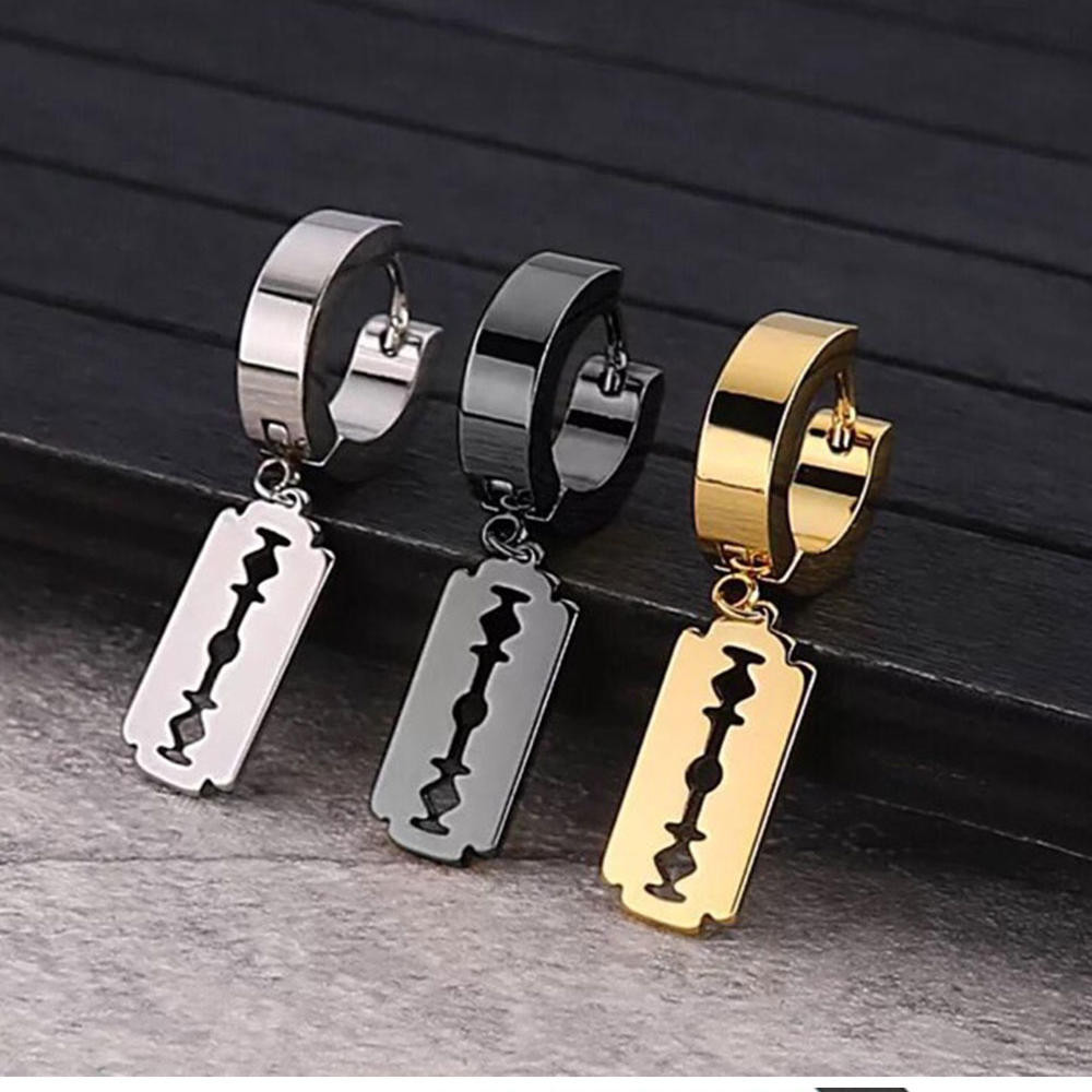 1ชิ้นพังก์โกธิคสแตนเลสสตั๊ดต่างหูสร้างสรรค์ใบมีดจี้พังก์ร็อคมีดโกนใบมีดต่างหูโกธิคฮิปฮอปหูเครื่องประดับ