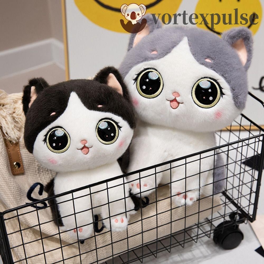 ของเล่นแมวตุ๊กตาแมวยัดใยสังเคราะห์ หมอนอิงโซฟาตกแต่ง สีดํา/เทา 2 ขนาด