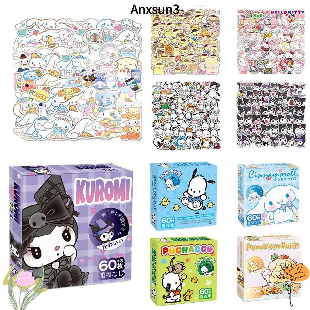 Anxsun3 60 ชิ้น/กล่อง Melody Kuromi สติกเกอร์,กันน้ํา Kitty Kuromi การ์ตูนสติกเกอร์, ของขวัญไดอารี่ Cinnamoroll Pochacco Party ตกแต่งกระเป๋าเดินทางสติกเกอร์โทรศัพท์
