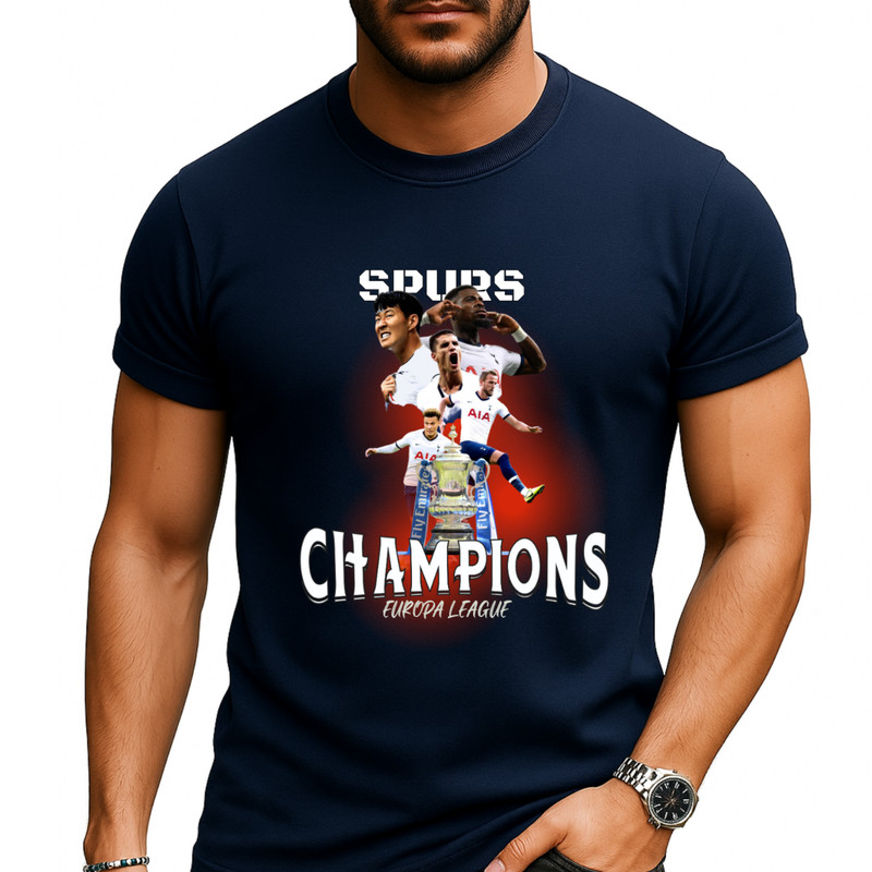 เสื้อยืดสโมสร Tottenham Hotspur ชนะเลิศ Europa League ปี 2025 สำหรับผู้ใหญ่และเด็ก