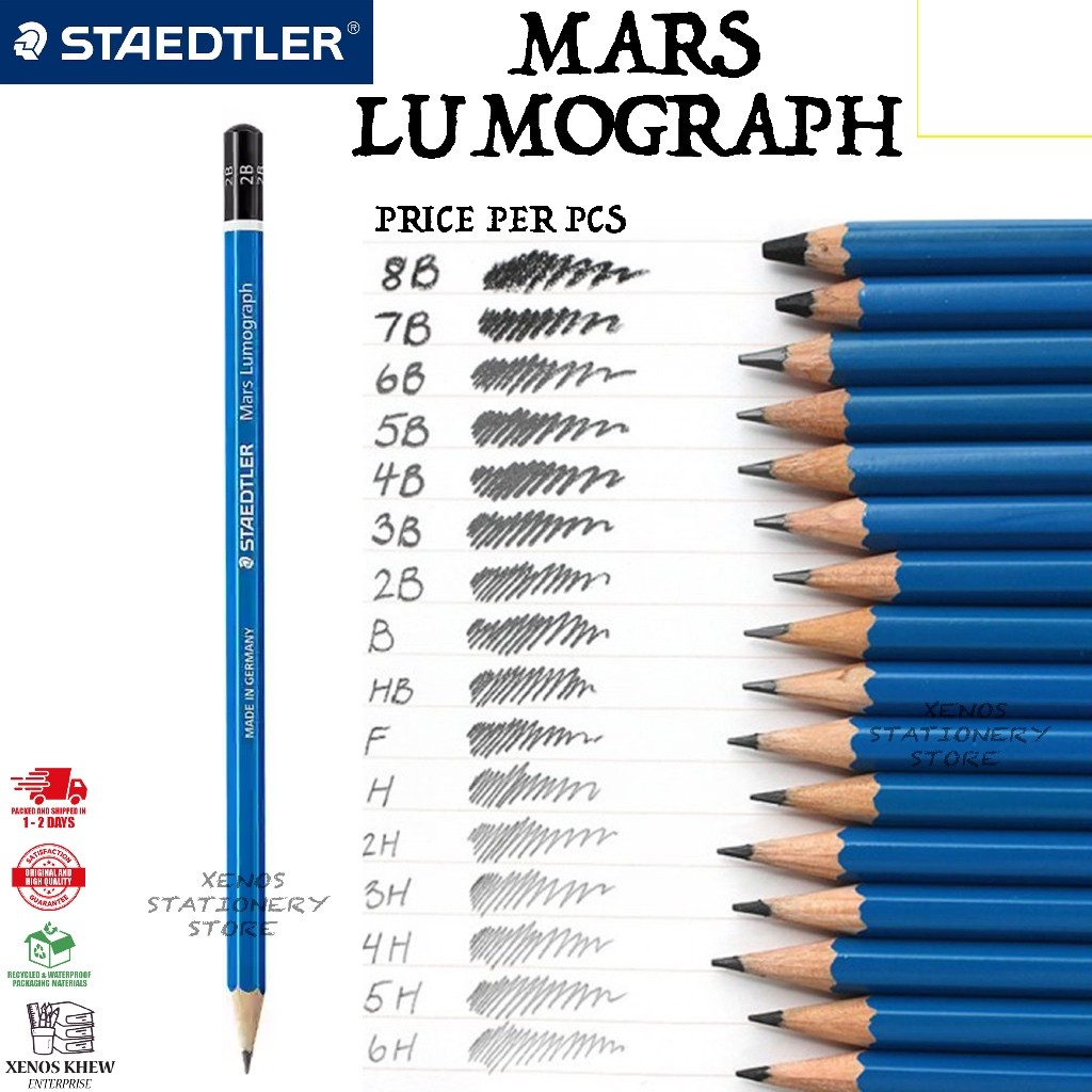 STAEDTLER MARS LUMOGRAPH PENCIL 100 B HB 2B 3B 4B 5B 6B 7B 8B 9B FH 2H 3H 4H 5H 6H 9H ARTIST PENCIL 