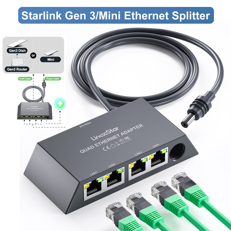 Fonken Starlink อะแดปเตอร์อีเธอร์เน็ตสําหรับ Starlink Gen3/ Starlink Mini Ethernet Splitter 4 พอร์ต 