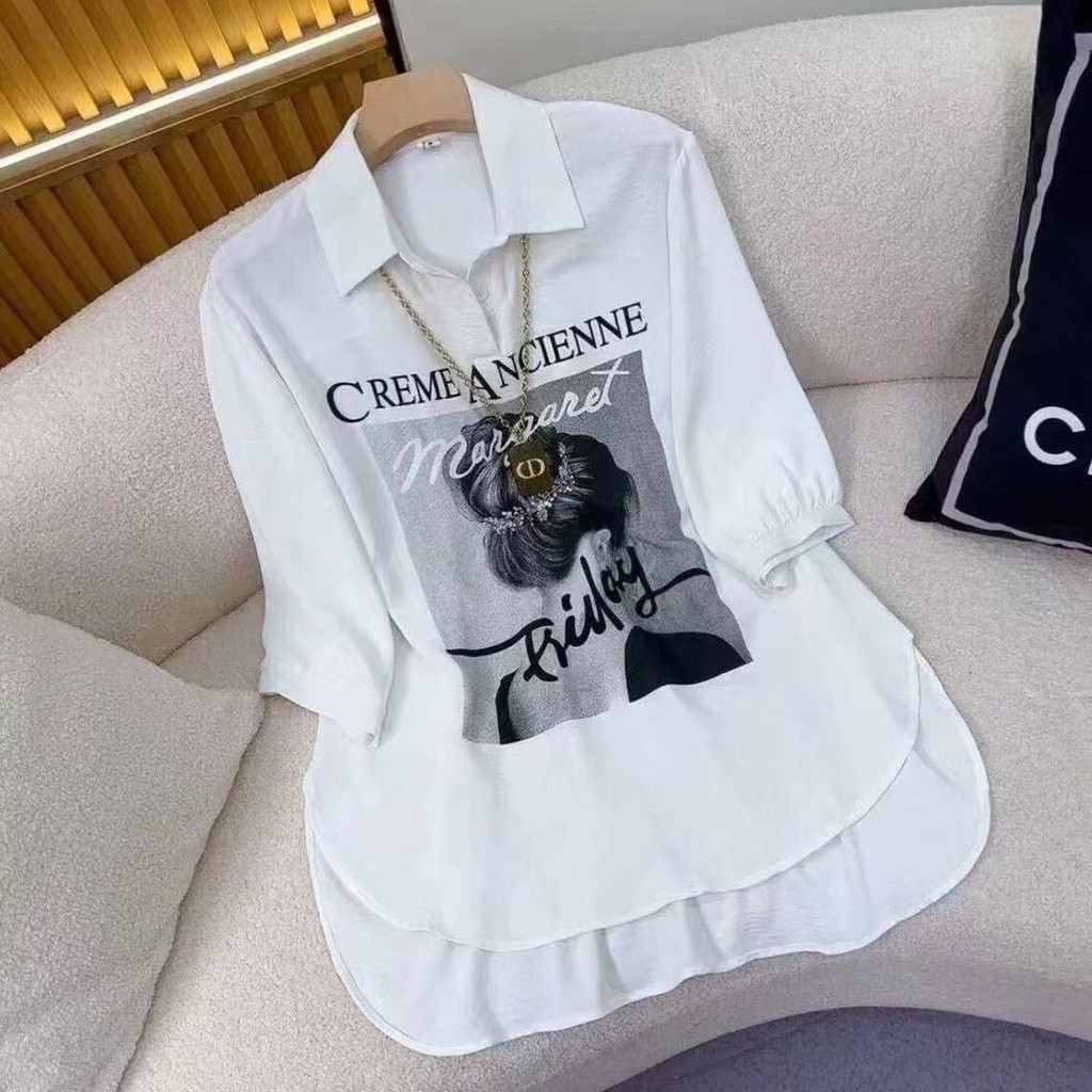 เสื้อเชิ้ตแขนสั้นพิมพ์ลายขนาดใหญ่ฤดูร้อนสไตล์ใหม่หลวม Slimmer ดู Mid-Le