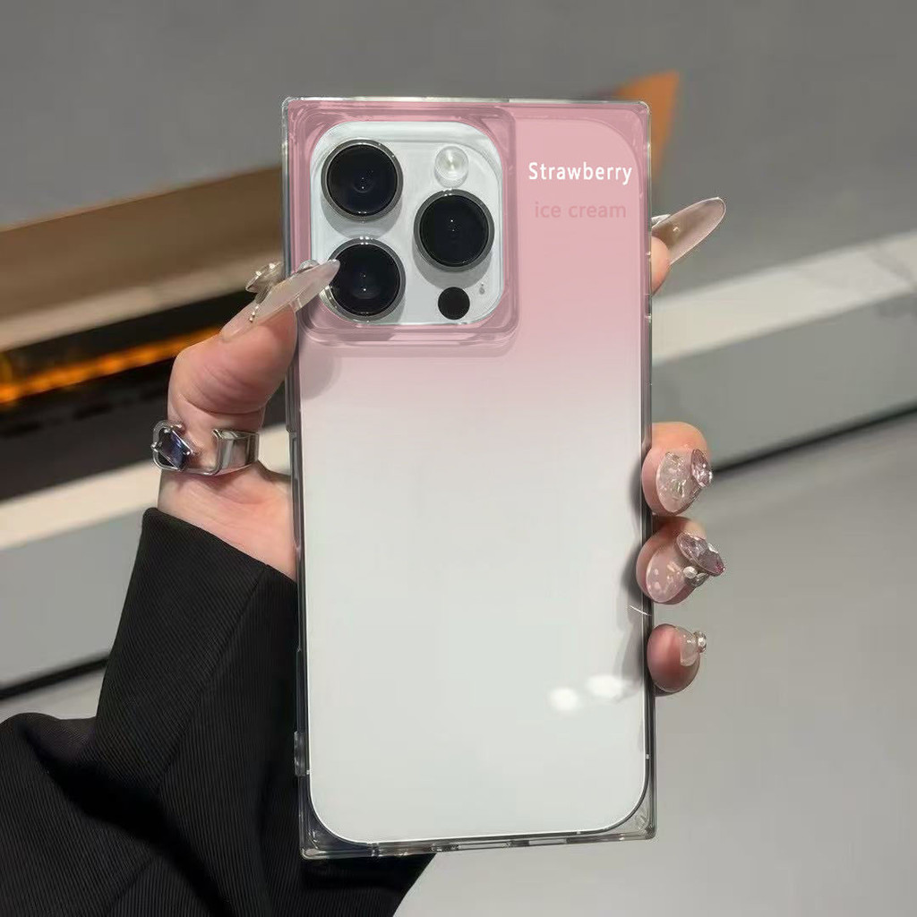 [เปลือกสี่เหลี่ยม] แป้งไล่ระดับรอยเปื้อนเหมาะสําหรับ Apple 16ProMax/15/14 Square Simple iPhone13/12 เคสโทรศัพท์