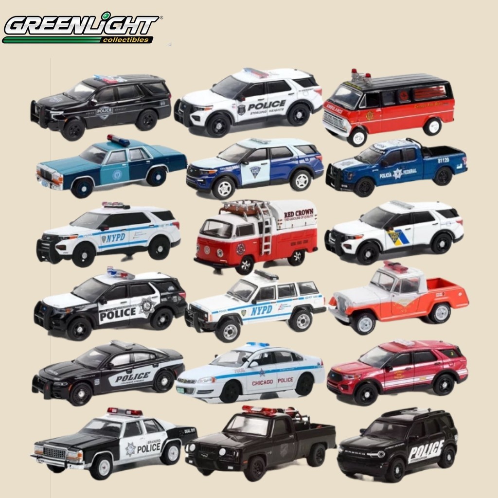 โมเดลรถตำรวจ Greenlight 1/64 Hot Pursuit Ford Dodge Chevrolet โมเดลรถของเล่นโลหะหล่อ