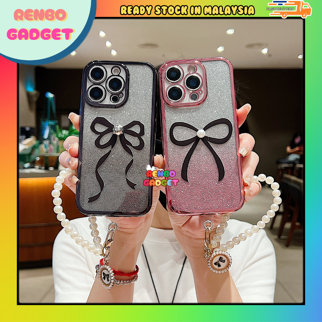 Realme 5 5i 5s 6i 14x C3 C12 C15 C35 C51 C53 C55 C63 C65 C67 C75 C75x fon sarung หยักริบบิ้นมุกโซ่ไล