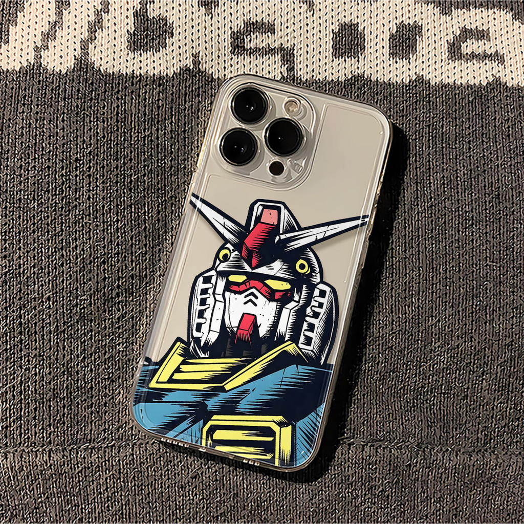 เคสโทรศัพท์กันดั้มมือวาดฟรี Riman เข้ากันได้กับ iPhone 16pro 16/15PLUS XR XS xsmax เคสนิ่ม16 15 14 13 12 11 PROMAX เคสป้องกันสิ่งสกปรก15 11 13 Pro โปร่งใสทนต่อการตก