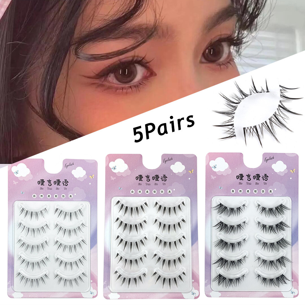 5 คู่ขนตาปลอม Lash Extension ธรรมชาติ Wispy โปร่งใส Stem เครื่องสําอางแบบใช้ซ้ําได้ Beauty Comic Eye แต่งหน้า