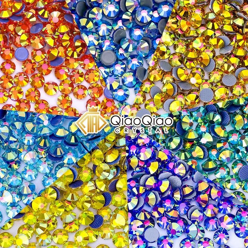 Qiao SS6-SS30 Shimmer AB Hot Fix Rhinestone คริสตัล Super Glitter Strass เหล็กบน Rhinestones สําหรับเสื้อผ้าตกแต่ง